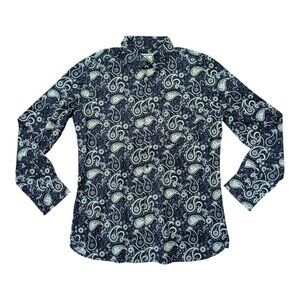 Lambretta Retro Button Down Navy Paisley Spellout All Over Print Shirt Size L